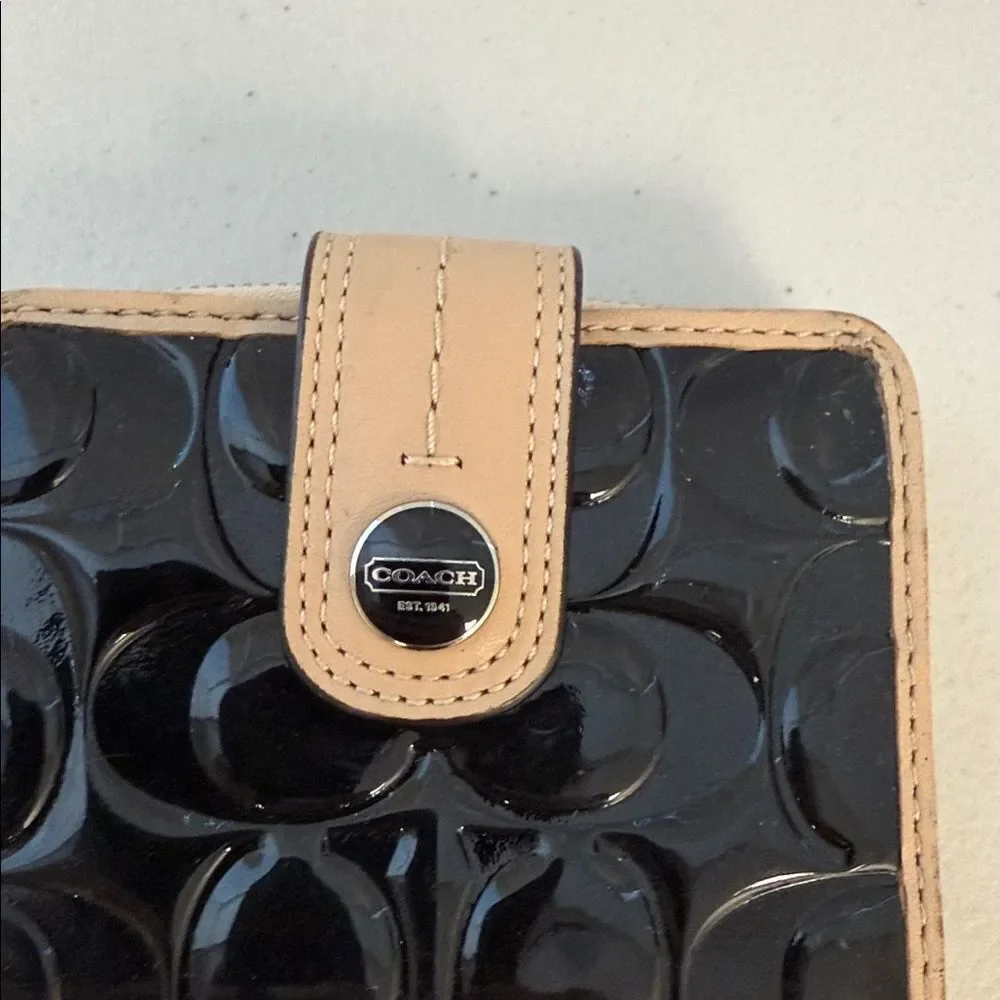 Coach Glossy Black and Tan Wallet